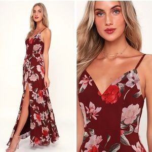 Into Bloom Burgundy Floral Maxi with Slit